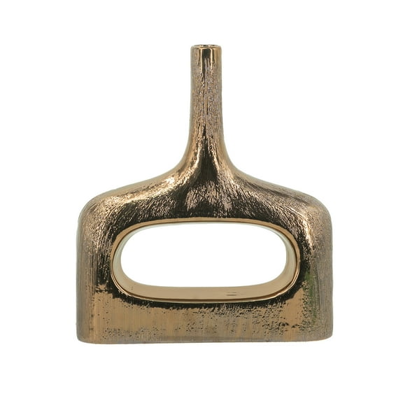 A&B Home Rounded Bronze Ceramic Vase with Oval Cut-Out Center - 11.5x3x13"