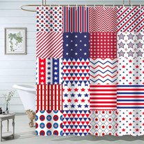 July 4th Shower Curtain, Blue and Red Stars Stripe American Flag Bathroom Decor Bath Curtain, President's Day Independence Day Polyester Fabric Shower Curtain Set with Hooks