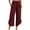 Wine, variant on Mrat Women Pants Summer Casual Capris Ladiess Summer Solid Color Cotton Linen Loose Drawstring Pocket Cropped Trousers With Pockets Pants Work Pants For Female Black XXL