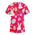 thumbnail image 2 of Jinhomg Holiday Scrubs for Women Cute Bunny Rabbit Graphic Medical Scrub Top Casual Loose Short Sleeve V-Neck Nursing Uniform with Pockets 90% off Clearance Sale Red XXL, 2 of 4