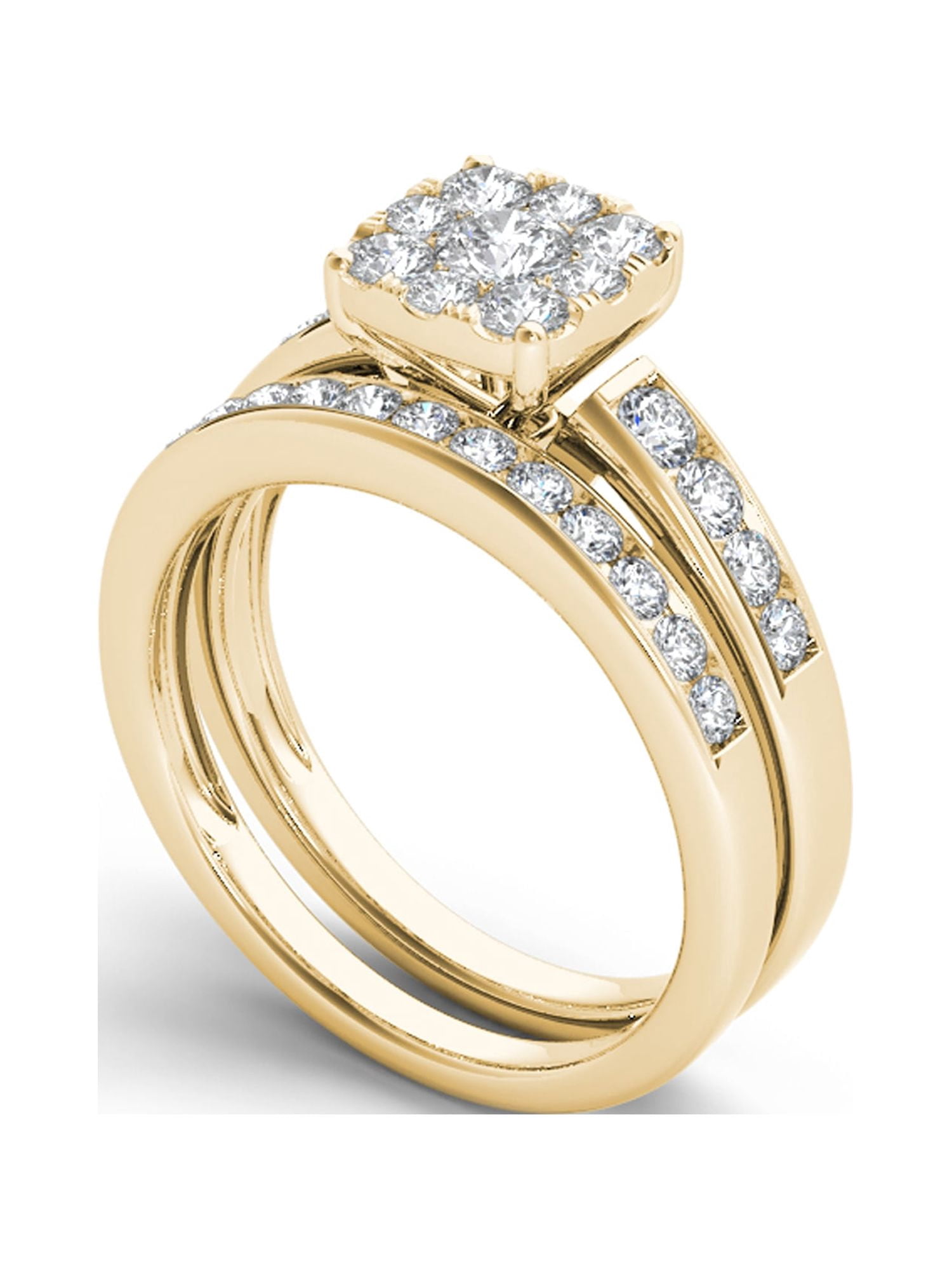 Imperial Diamond Cushion-Shape Cluster Engagement Ring Set, 1 ct, 10kt Yellow Gold