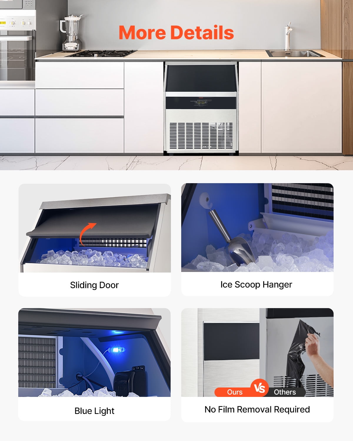 VEVOR 440lbs/24H Commercial Ice Maker,160 Ice Cubes in 15 Minutes, Freestanding Ice Maker Machine with 88lbs Large Storage Capacity for Bar Office Restaurant