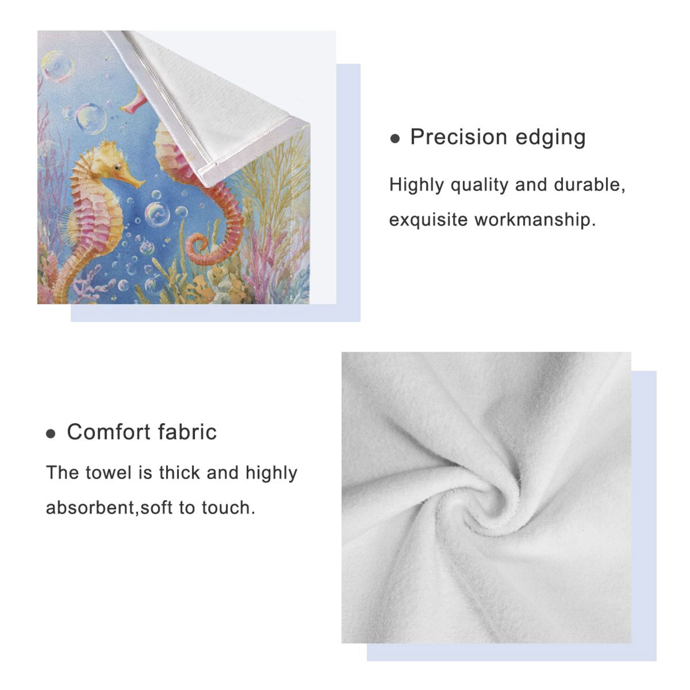 3 Piece Bath Towels Set Bath Towel, Hand Towel and Face Towel for Bathroom, Gym, Hotel Cute Seahorse Pattern