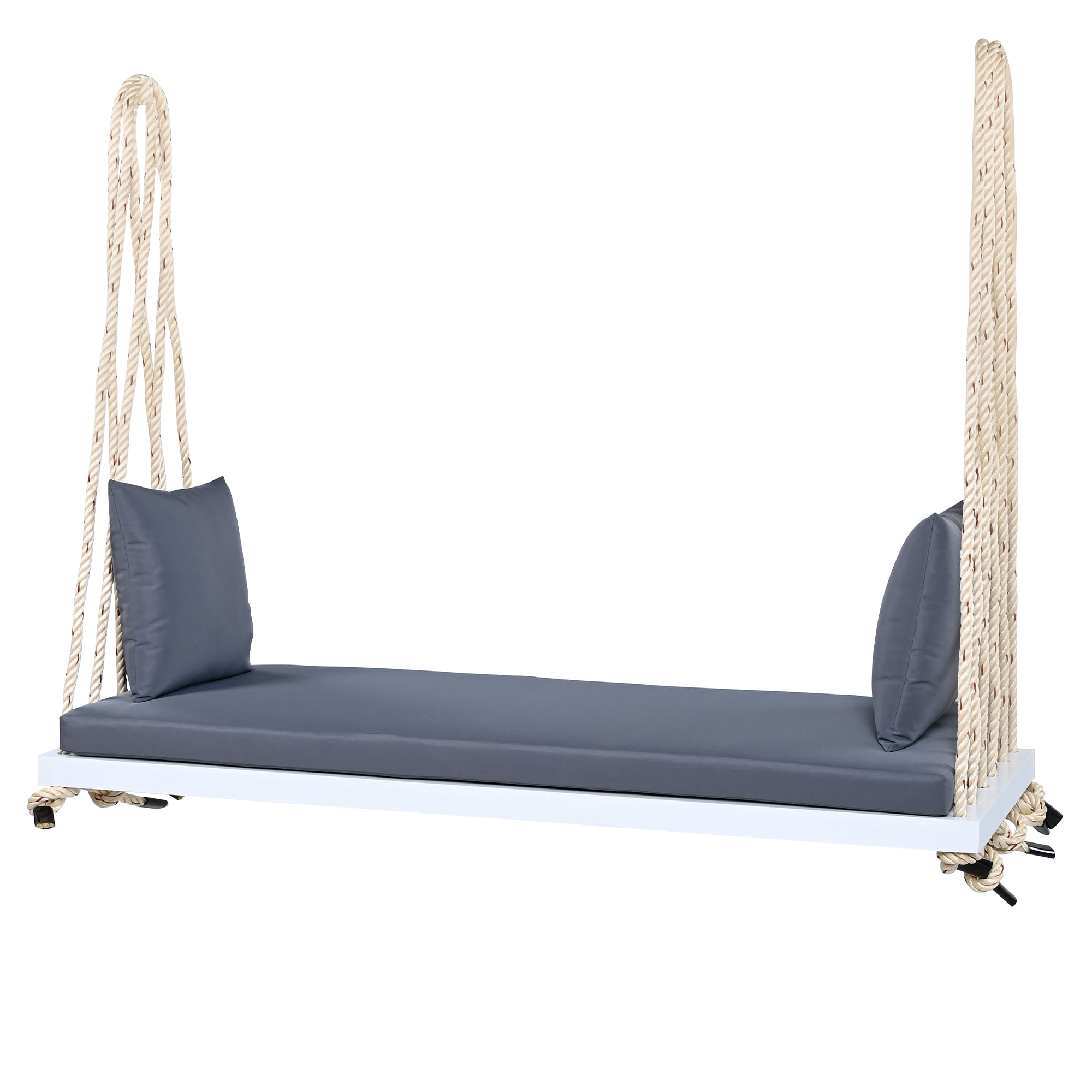Euroco Acacia Wood Swing Chair with Hemp Rope Suspension, 400lbs Capacity, Comfortable Cushioned Seat, Easy Setup, Multiple Colors