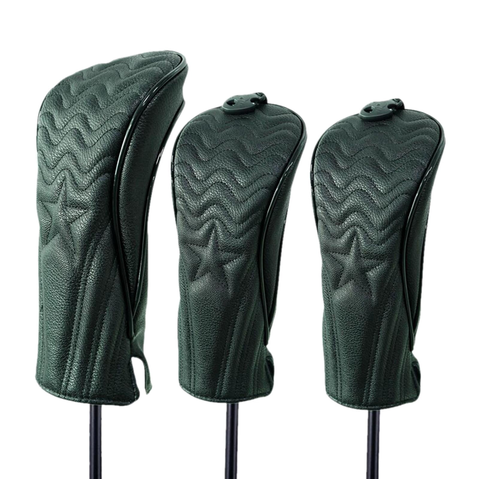 funtasica 3 Pcs Waterproof PU Golf Club Head Covers for Woods Driver Hybrids, Long Neck Golf Club covers for head Set Golfer Gifts