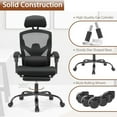 thumbnail image 4 of Office Computer Desk Chair, High-Back Ergonomic Mesh Swivel Chair with Lockable Recline, Adjustable Lumbar Support, Retractable Footrest & Padded Arms for Home Office, Study, and Gaming, Black, 4 of 7