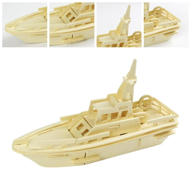 Wooden Puzzle Assembly Model Educational Car Model Desk Decoration DIY Crafts 3D for Birthday , Patrol Boat