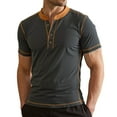 thumbnail image 1 of SOMOWI Men's Tops, Tees & Blouses Summer Short Sleeve Henley Neck Button Grey Fall Clothing 3XL, 1 of 4