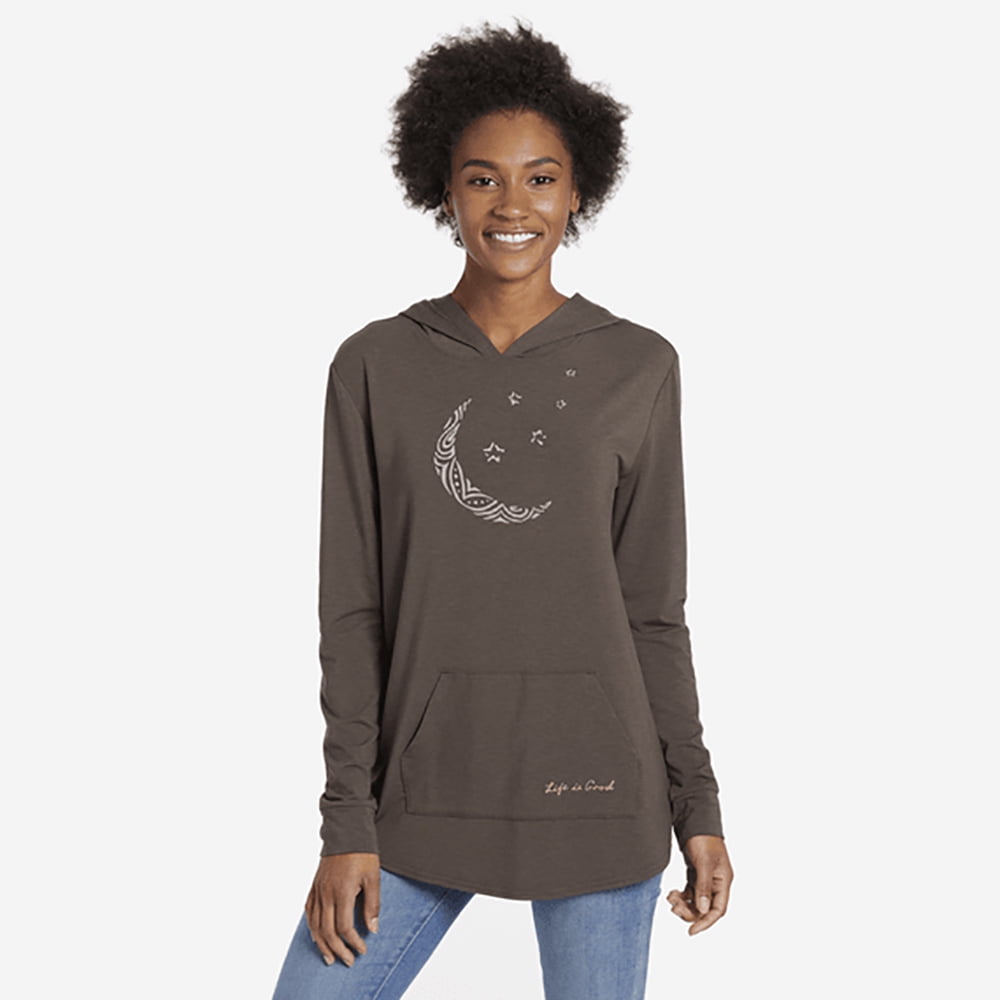 Life is Good. Womens Supreme Hooded Supreme: Moon Pattern, RICH