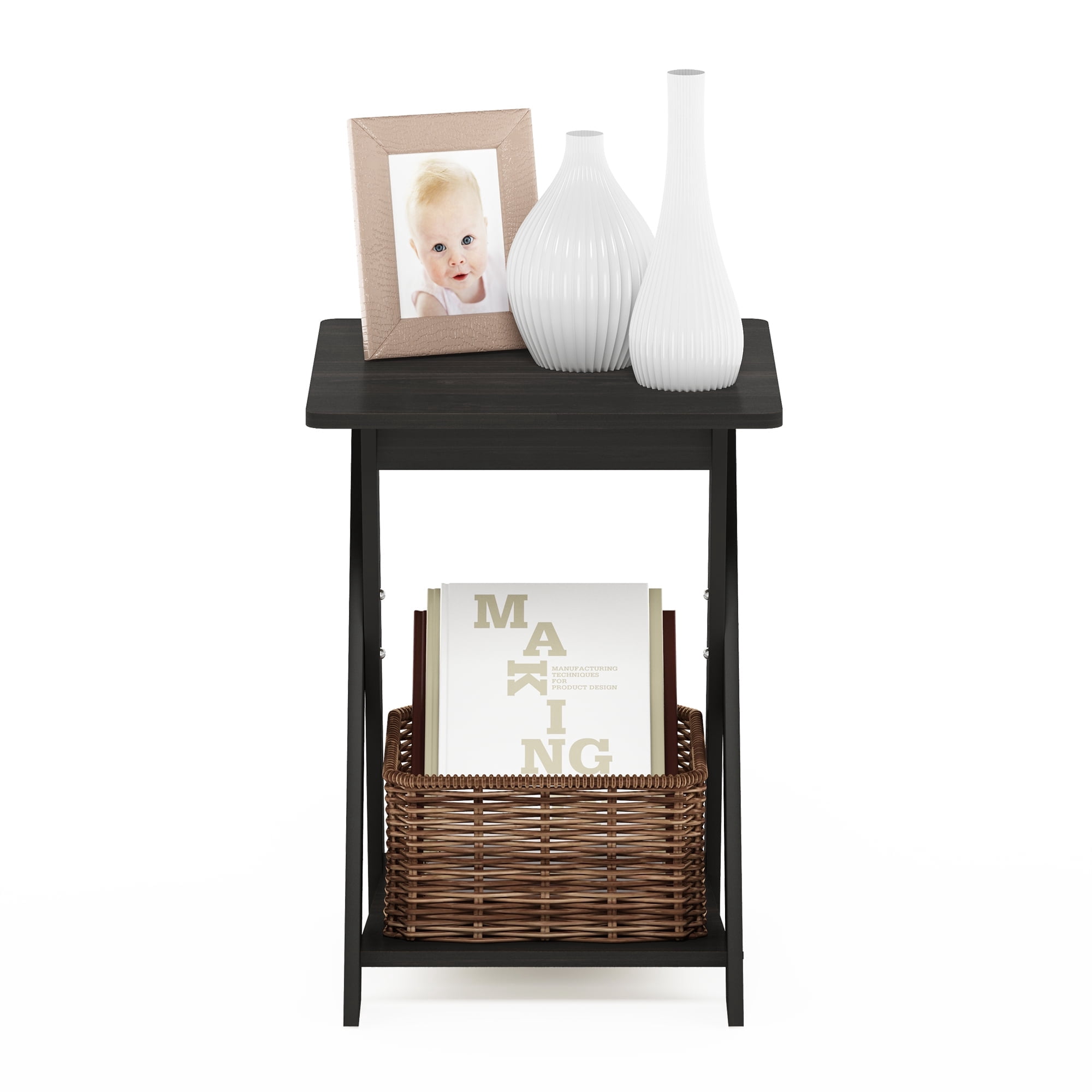 Furinno Modern Simplistic Criss-Crossed End Table, Side Table, Black Espresso
