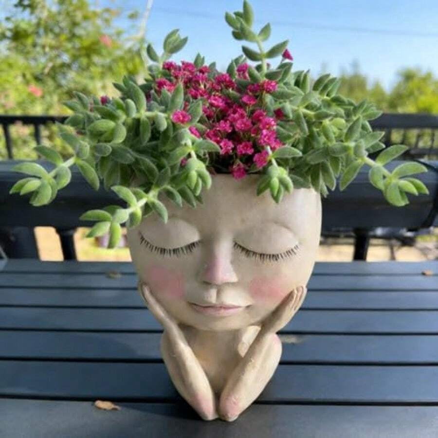 Cute Plant Pots -Face Planters Pots Head Flower PotSucculent Cactus Christmas Planters With Drainage Hole Creative Home Gardening Decor Plant Gifts For Plant Lovers Women Mom Teacher