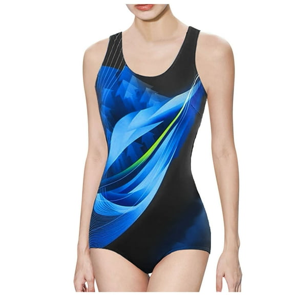 Huesdet Women's One Piece Swimsuits Shirred Tank Swimwear Vintage Tummy Control Bathing Suits[Blue,L]