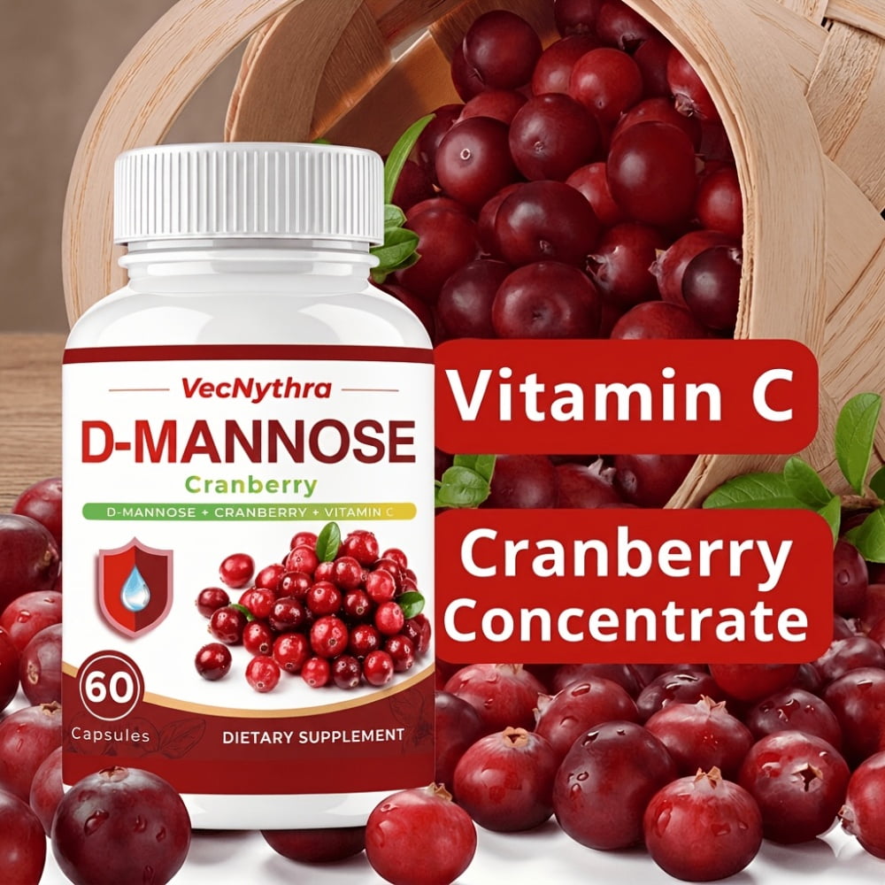 VecNythra D-Mannose & Cranberry Extract Supplement – Urinary Tract & Bladder Health Support with Vitamin C, Uva Ursi Leaf – 60 Vegetarian Capsules (30 Servings)