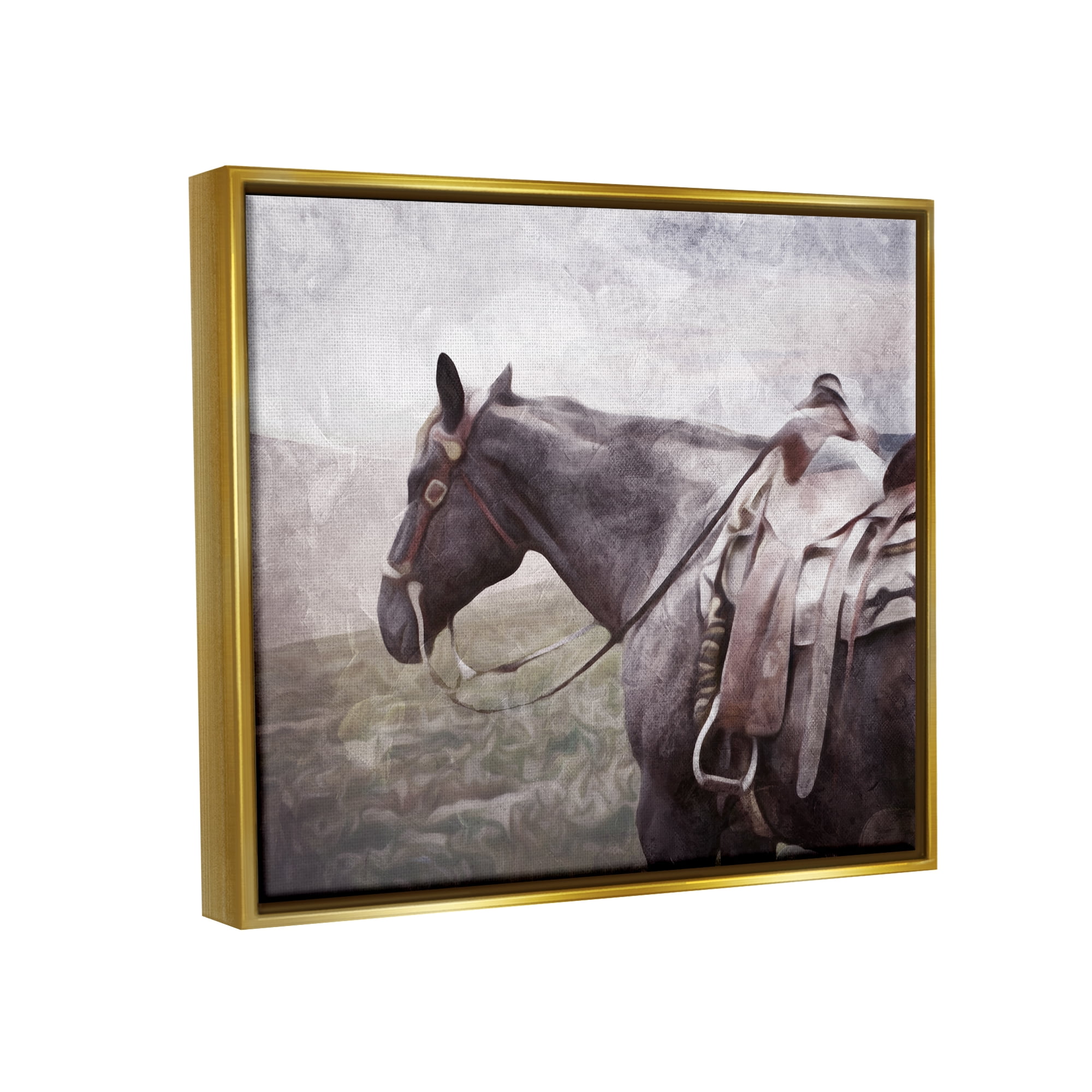 Stupell Industries Horse with Saddle Animals & Insects Painting Gold Floater Framed Canvas Art Print Wall Art, 31 x 25