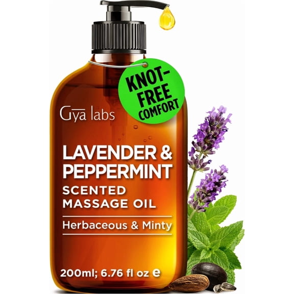 Gya Labs Lavender & Peppermint Massage Oil - 6.76 fl oz - Sore Muscle Massage Oil for Relaxation and Recovery - Fast-Absorbing And Non-Greasy Formula, Non-GMO, Cruelty-Free