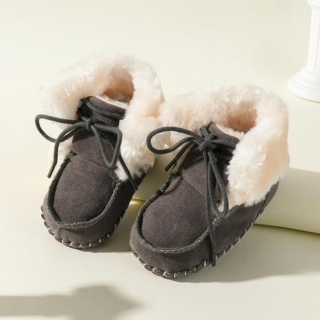 

Baby Snow Boots Boys Girls Baby Shoes Infant Elastic Band Cotton Sole Stripes Plush Lining Boots