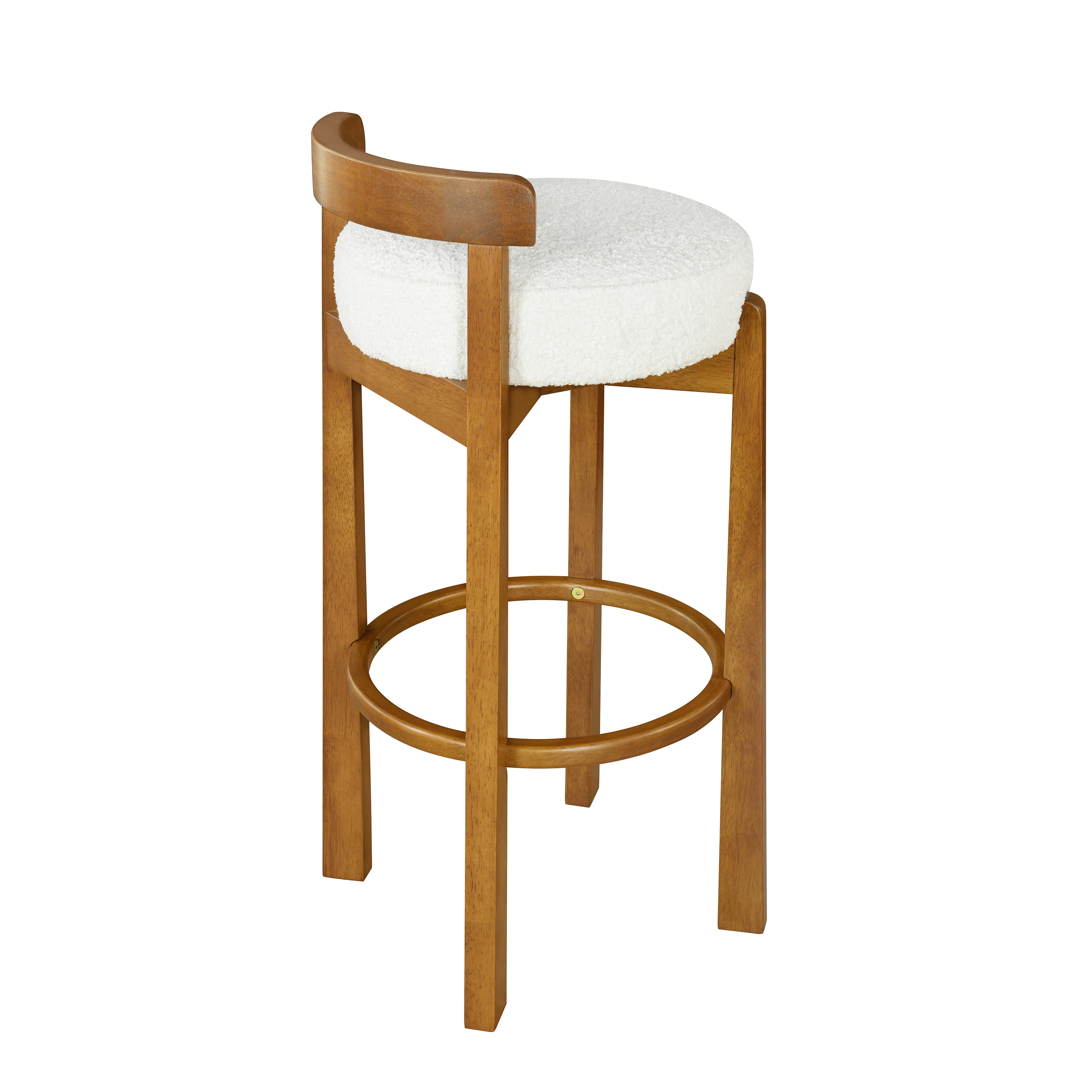 Noble House Elise Round Seat Bar Stool Set of 2,Ivory Upholstered Cushion,Walnut + White