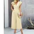 thumbnail image 6 of aidice Dressy Jumpsuits for Women Office V Neck Ruffle Cap Sleeve Ruched Cropped Wide Leg Pants Rompers, 6 of 7