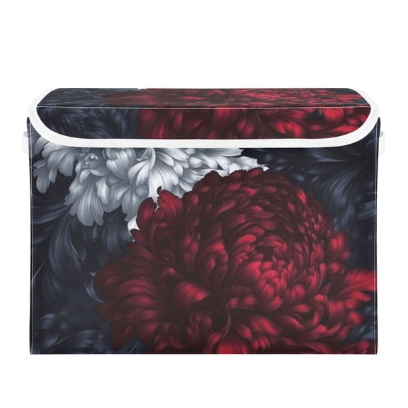 Red and White Flowers Large Storage Bins with Linen Collapsible Lid Storage Box 16.7 x 12.6 x 11.8in