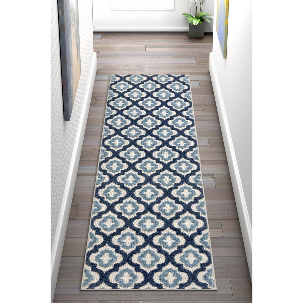 Tangier Blue Indoor/Outdoor Moroccan Trellis Area Rug High Traffic