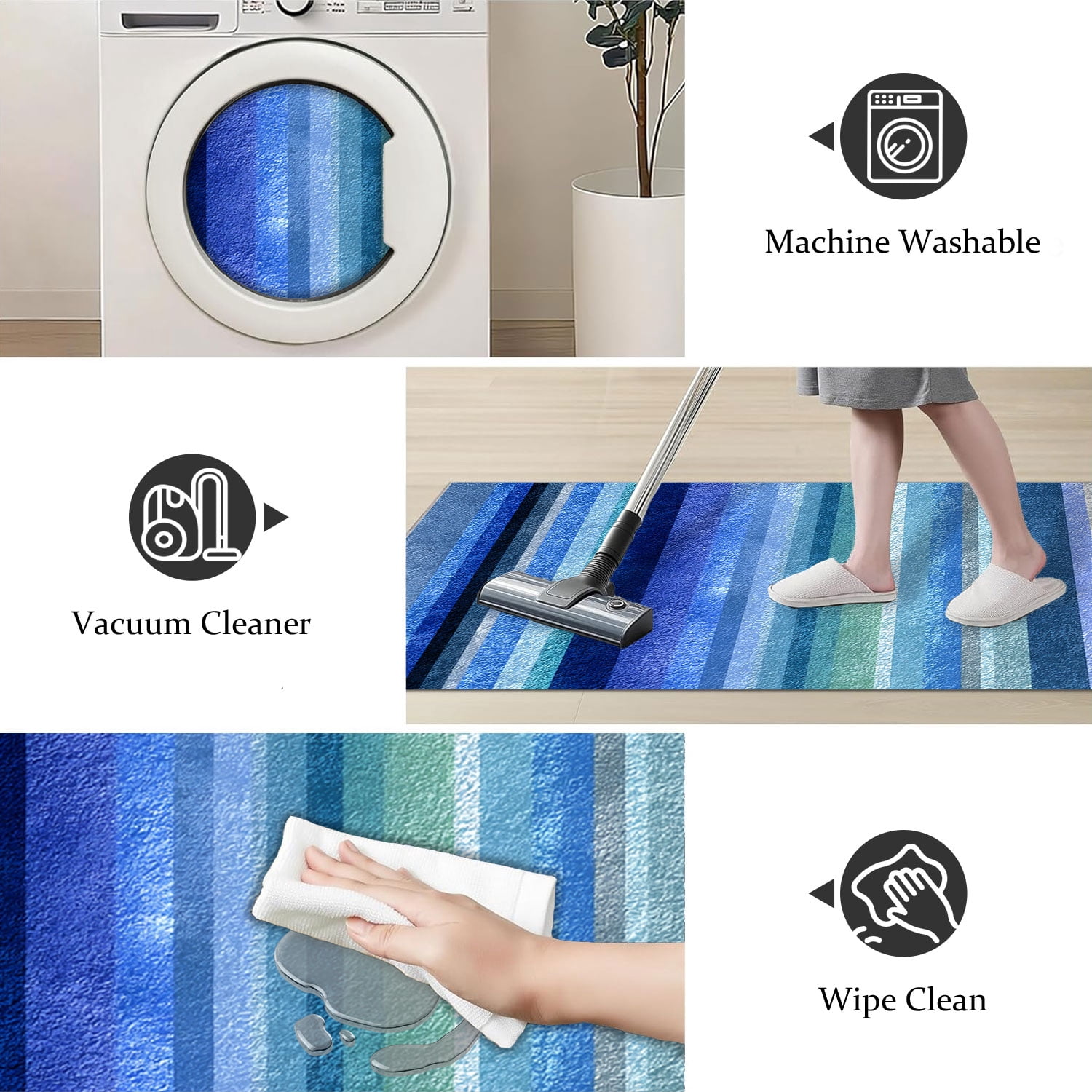 3-Piece Farmhouse Kitchen Rug Set, Washable Anti Slip Striped Floor Mats in 3 Sizes, Stain Resistant Decor Rugs for Kitchen Hallway Bathroom Home Christmas Decor