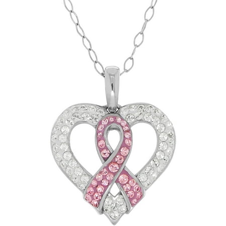 Luminesse Swarovski Element Sterling Silver Breast Cancer Awareness Pendant, 18