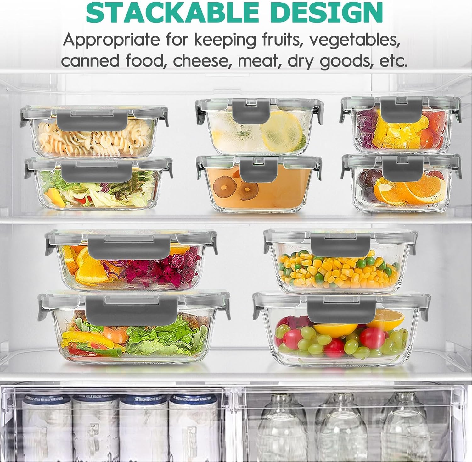 Taimasi 34-Piece Glass Food Storage Container Set, Grey photo 5
