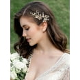 thumbnail image 4 of 2Pcs Bridal Hair Accessories Pearl Bride Wedding Hair Pins Leaf Bridal Head Piece Rhinestones Hair Jewelry Gold Hair Accessories for Women and Girls, 4 of 4