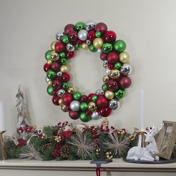 Northlight Traditional 2-Finish Shatterproof Ball Christmas Wreath - 36" - Multicolor - Unlit