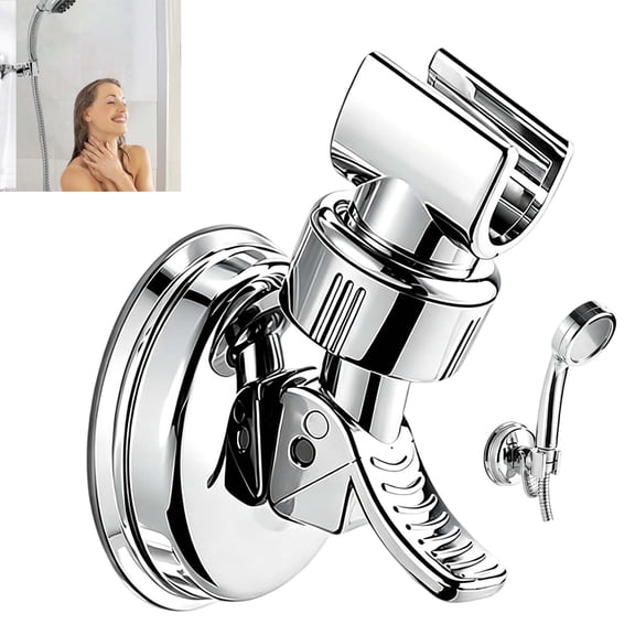 Shower Head Holder, Strong Suction & No-Drill Install, Adjustable Height Removable Design, Durable, 30° Angle Adjustable for Bathroom, Rental
