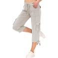thumbnail image 3 of Womens Capris with Pockets Loose Fit Casual Drawstring Baggy Petite Pants Lightweight Low Rise Cargo Capris (Khaki XXXL), 3 of 7