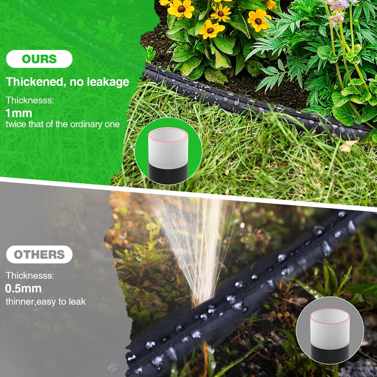 Jorking 50Ft Flat Soaker Hose Thickened Garden Hose with Copper Joint (Max 50 PSI), Saving 80% Water