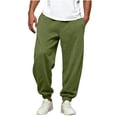 thumbnail image 2 of Men's Solid Color Cuffed Wide Leg Joggers Elastic High Waist Deep Side Pockets Soft Loose Cut for Daily Errands Weekend Trips Army Green XL, 2 of 6