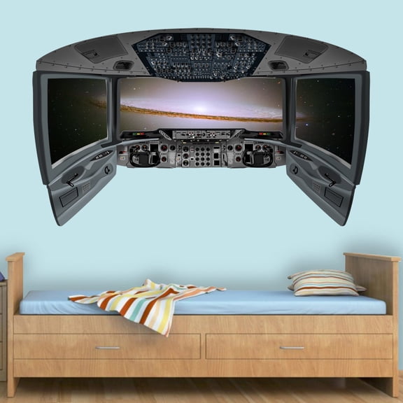 VWAQ Spaceship Window Cockpit Wall Decal | Universe Wall Mural Kids Space Room Decor - CP29
