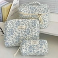 thumbnail image 4 of Deago 3Pcs Makeup Bag Set Large Cotton Quilted Travel Cosmetic Bag Cute Floral Make Up Pouch Toiletry Bag for Women (Blue Flower), 4 of 8