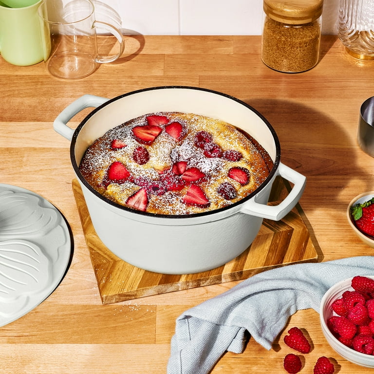 Beautiful 4 Quart Enameled Cast Iron Round Dutch Oven with Petal