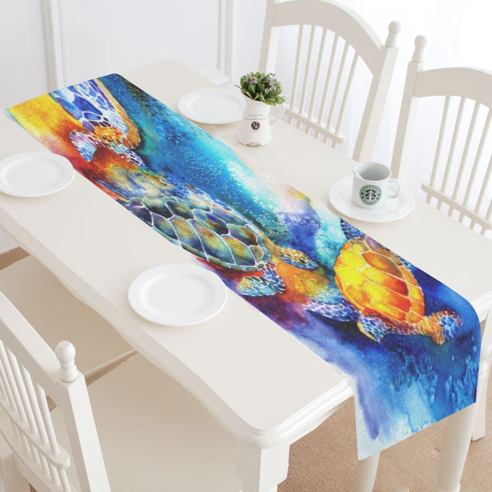 MYPOP Watercolor Sea Turtle Table Runner Placemat 16x72 inches ...