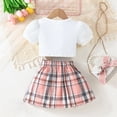 thumbnail image 4 of CPNG Toddler Girl's 2 Piece Outfit Bow Front Short Sleeve Tee and Plaid Pleated Skirt Set Summer Sweet Stylish Set(Red,2-3 Years), 4 of 9