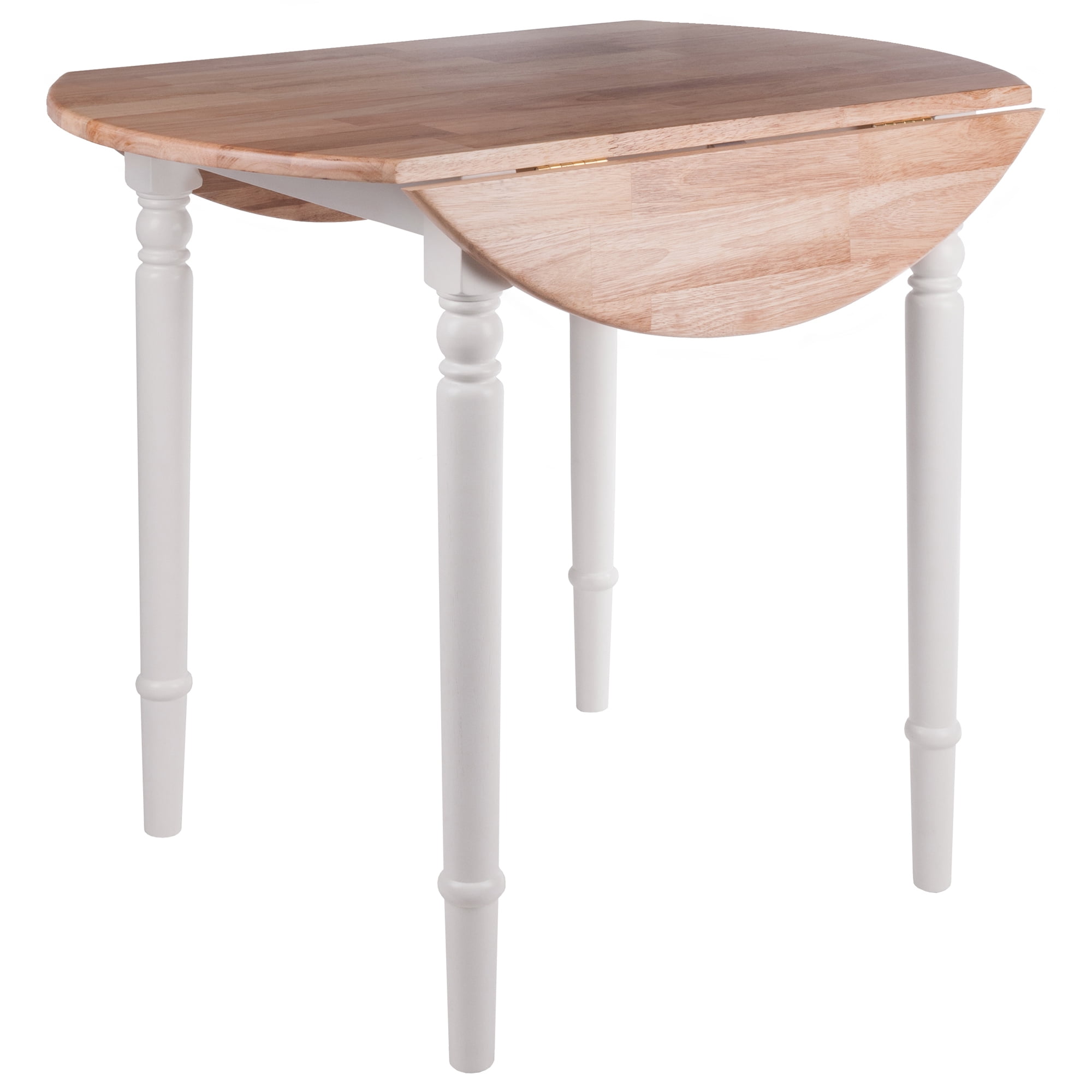 Winsome Sorella Round Drop Leaf Dining Table, Natural & White Finish
