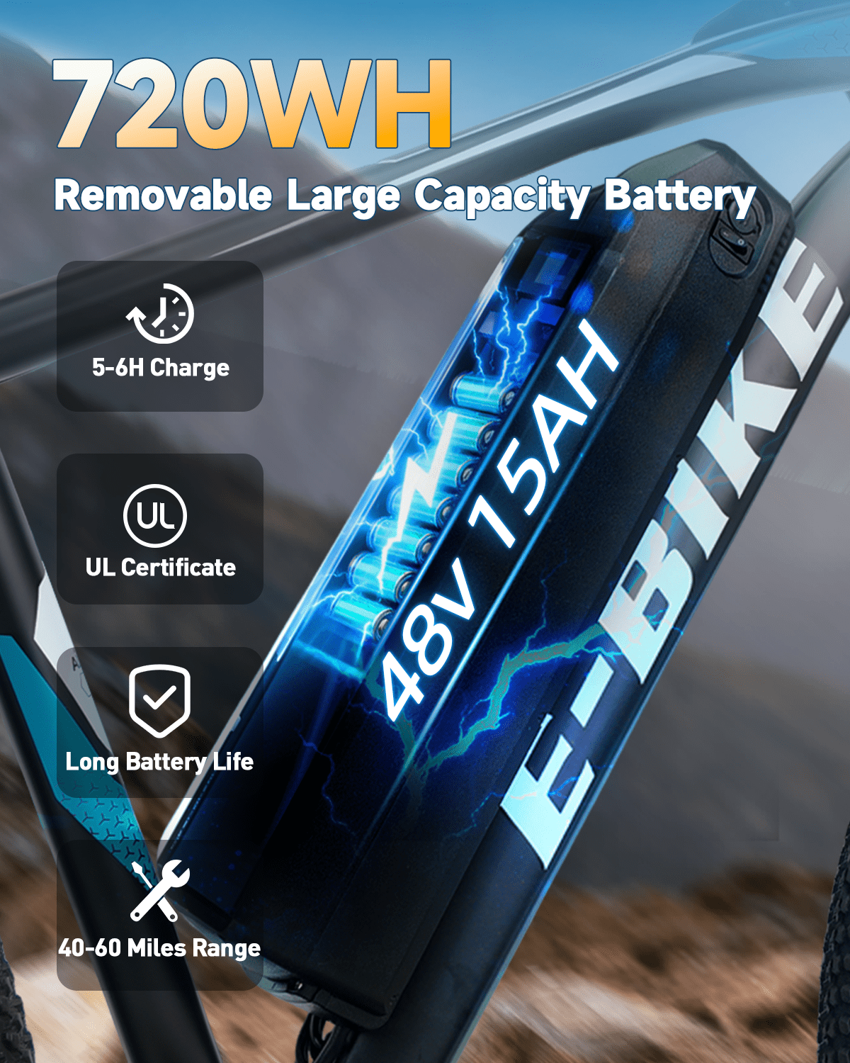 XKJ Electric Bike for Adults,26" Ebike,25MPH, 40+Miles(PAS),Commuting Electric Mountain Bicycle,720Wh Removable Battery,800W Gear Motor,7 Speed,Full Shock Absorber,Electric Bicycles for teens,UL2849