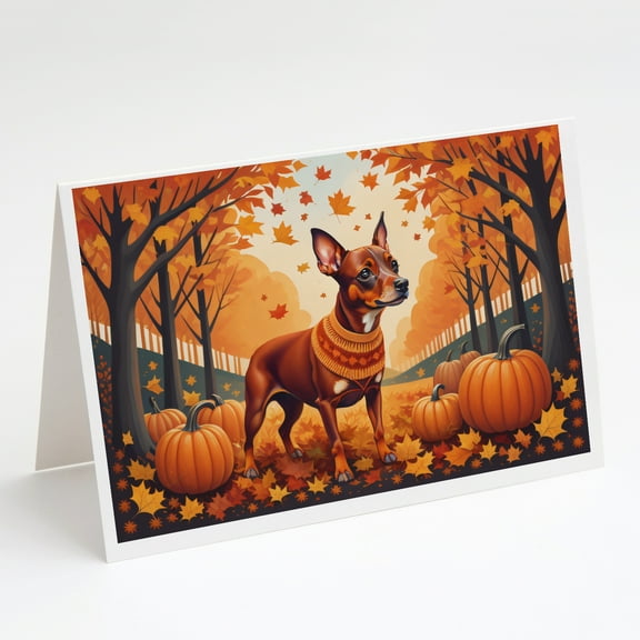 Red Miniature Pinscher Fall Greeting Cards and Envelopes Pack of 8 7 in x 5 in