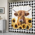 thumbnail image 5 of Farm Animal Cow Shower Curtain, Black Plaid Sunflower Floral Country Style Waterproof Shower Curtain Set with 12 Hooks Lightweight Bath Curtains Fabric Bathroom Decor 72x84 Inches, 5 of 9