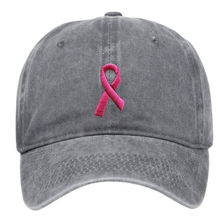 Hontri Baseball Cap Breast Cancer Hats for Women Embroidered Adjustable Breast Cancer Awareness Hat Breast Cancer Gifts for Woman Dad Hat Grey
