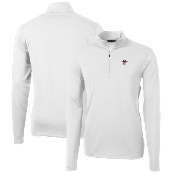 Men's Cutter & Buck White ECU Pirates Virtue Eco Pique Recycled Quarter-Zip Pullover Top