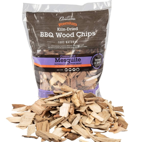 Camerons All Natural Mesquite Wood Chips for Smoker -260 Cu In Bag, Approx 2 Pounds- Kiln Dried Coarse Cut BBQ Grill Wood Chips fo