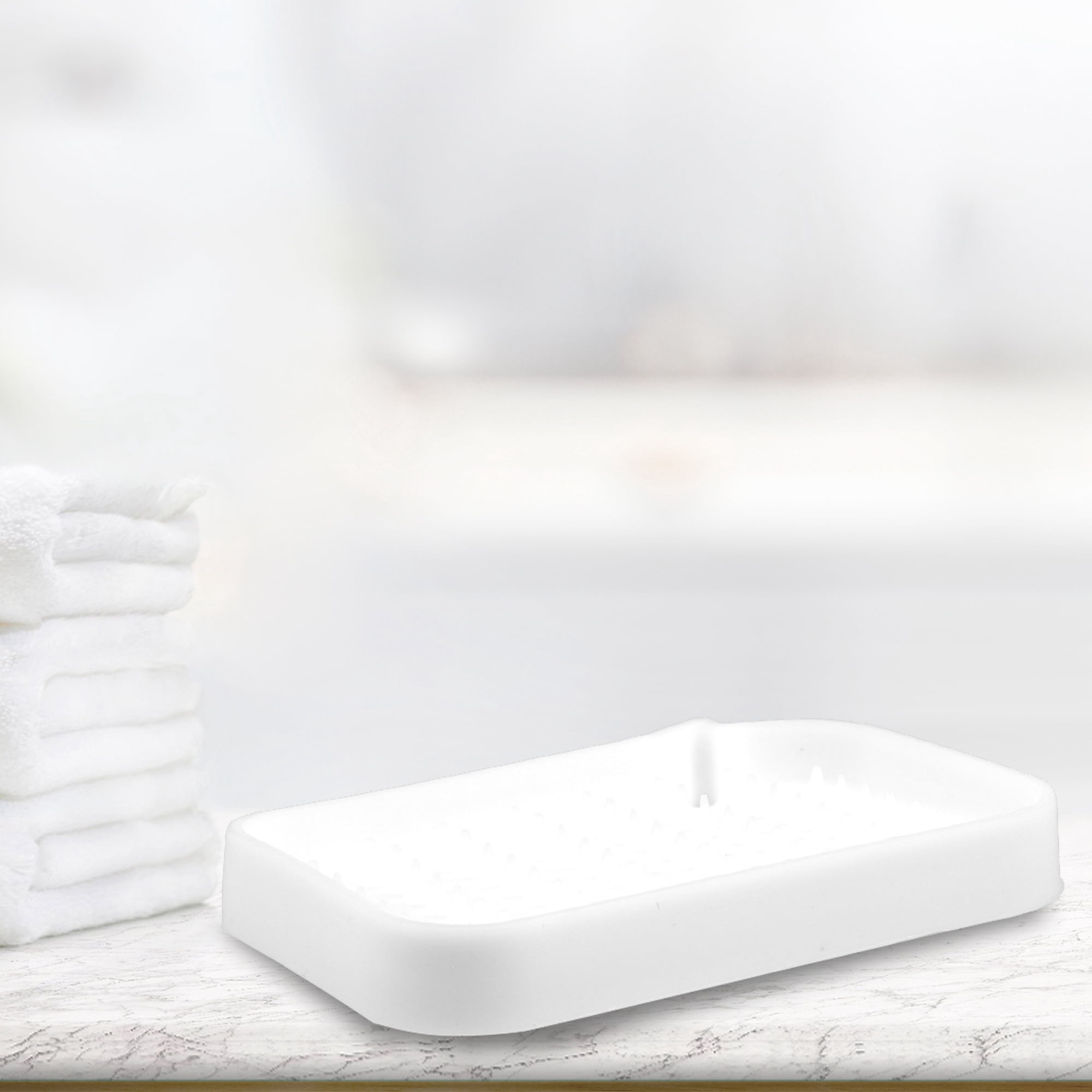 Unique Bargains Soap Dish Soap Cleaning Storage Home Bathroom Kitchen Silicone White 2 Pcs
