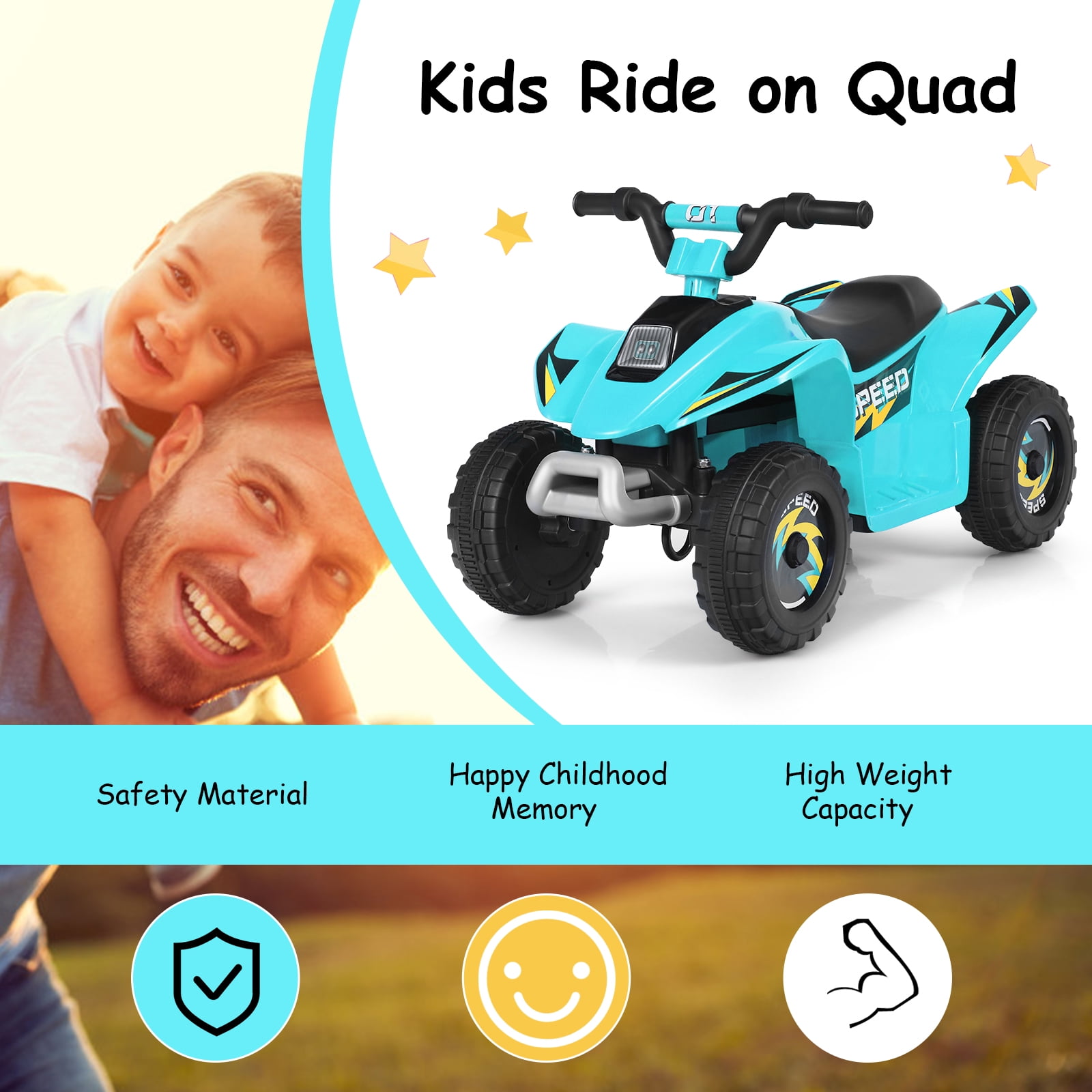 Infans 6V Kids Electric Quad ATV Ride On Toy Car for Toddlers Forward & Reverse Blue