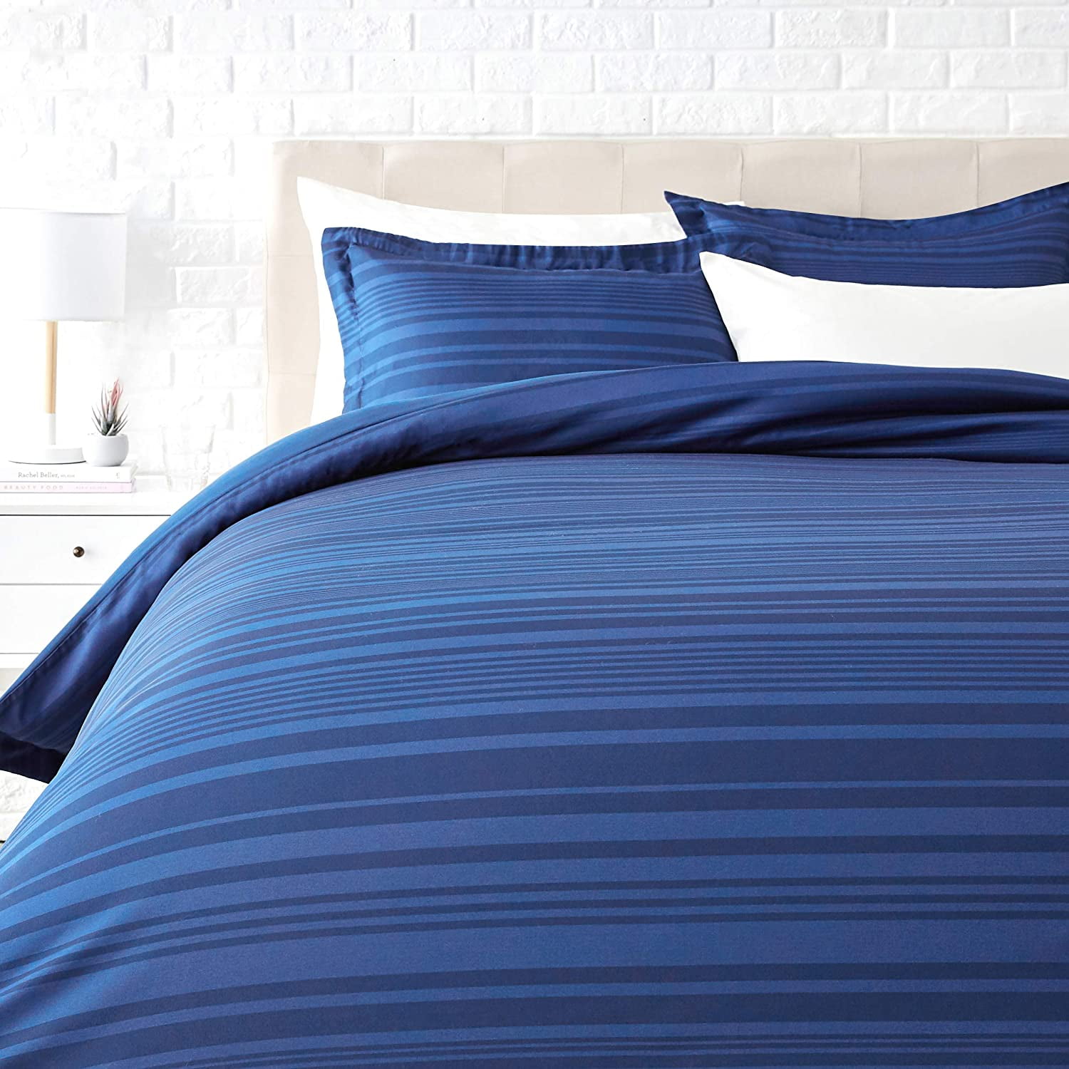Full/Queen Basics Ultra-Soft Light-Weight Microfiber Reversible Comforter Bedding Set Navy/Beige Stripes Full/Queen Basics Ultra-Soft Light-Weight Microfiber Reversible Comforter Bedding Set Navy/Beige Stripes