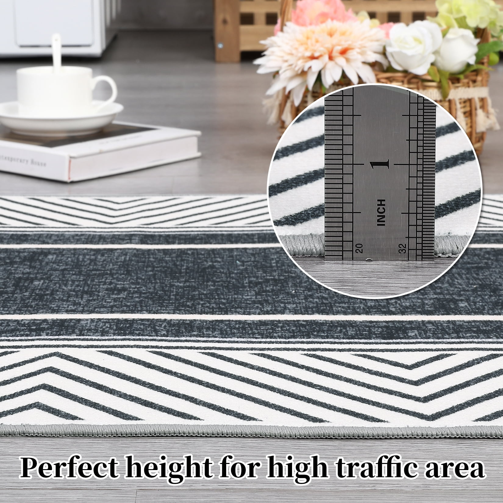 HOMERRY Area Rug 5' x 7' Rugs for Living Room Vintage Geometric bordered Floor Cover, Dark Gray