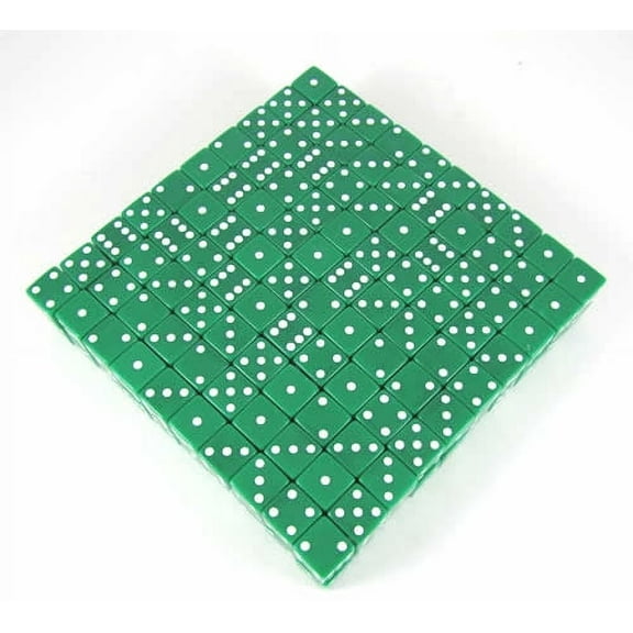 Green Opaque Dice with White Pips D6 19mm (3/4in) Bulk Pack of 200 Koplow Games